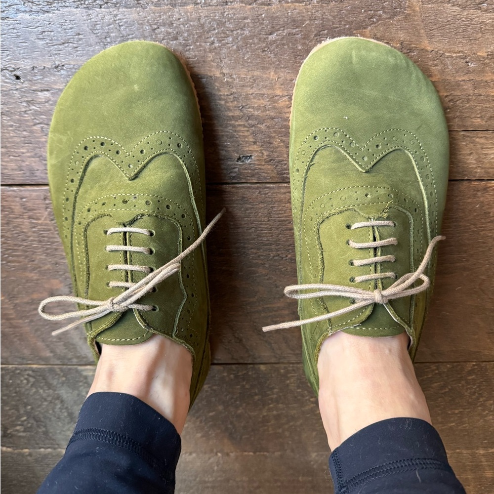 Barefoot handmade oxfords in green